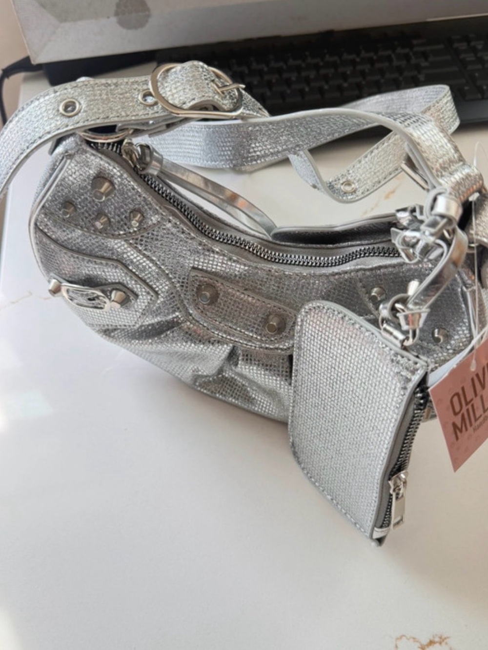 Olivia Miller Silver Textured Shoulder Bag with Coin Pouch